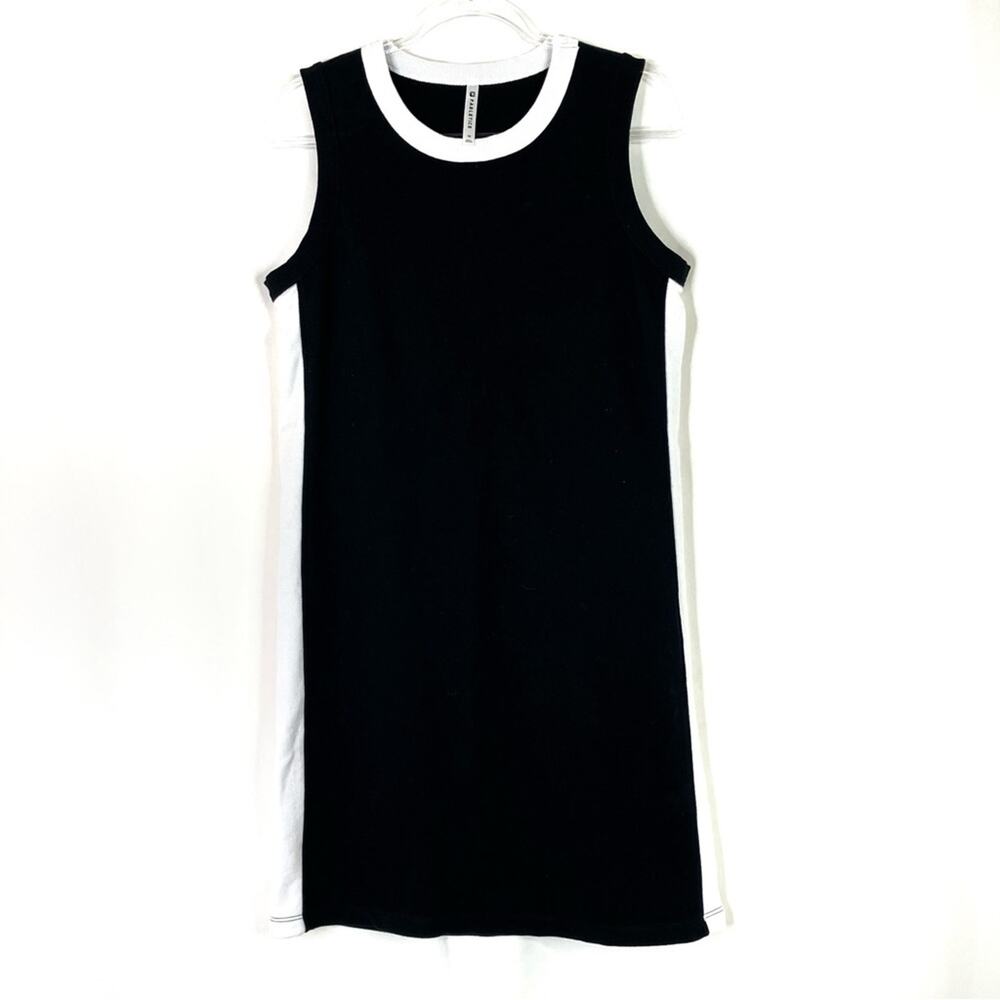 Fabletics Black French Terry Dress Sporty White Stripe Sleeveless Womens Medium